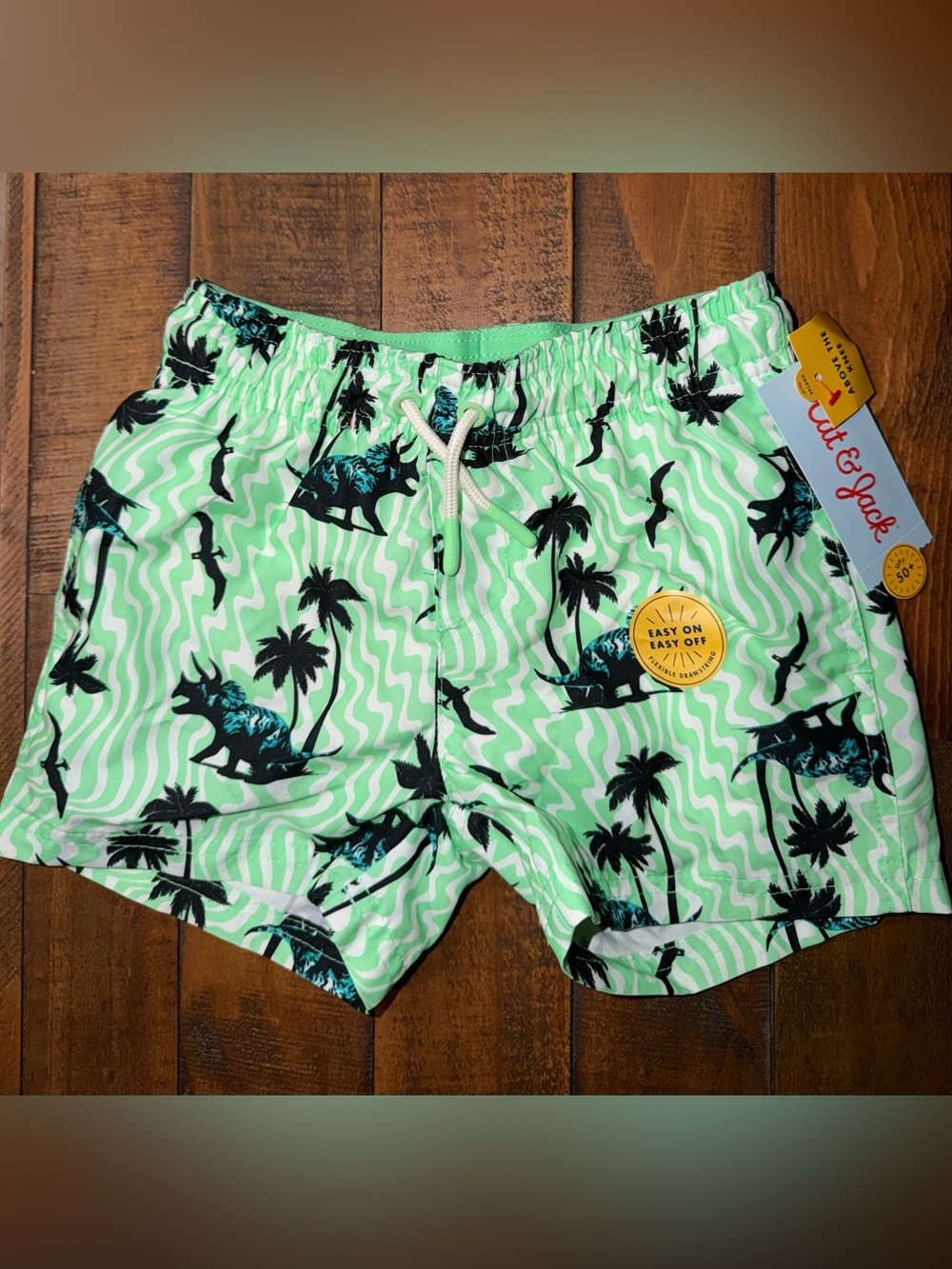 Target Kids Swim Trunks in Mint Green with Black Palm Print